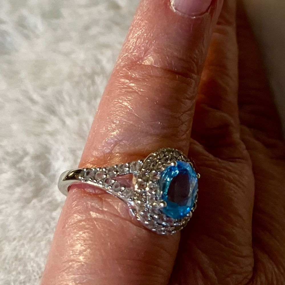 Blue Topaz Cocktail Ring 7 - Picture 12 of 13